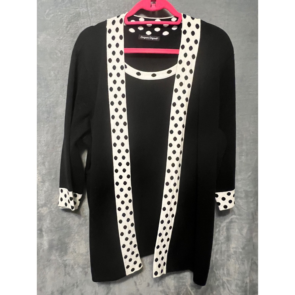 Designers Originals Black Polka Dot Layered Look Cardigan Top XL Whimsy